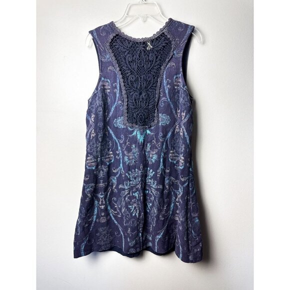 Free People Maribelle Lace Detail Sleeveless Mini Dress Blue Small Womens - Picture 1 of 13